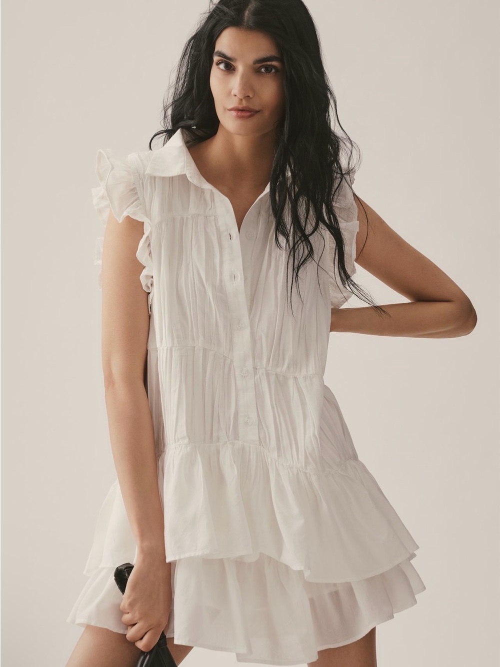 Anthropologie Sleeveless Ruffle Mini Shirt dress